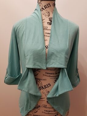 Light Aqua Draped Open Cardigan